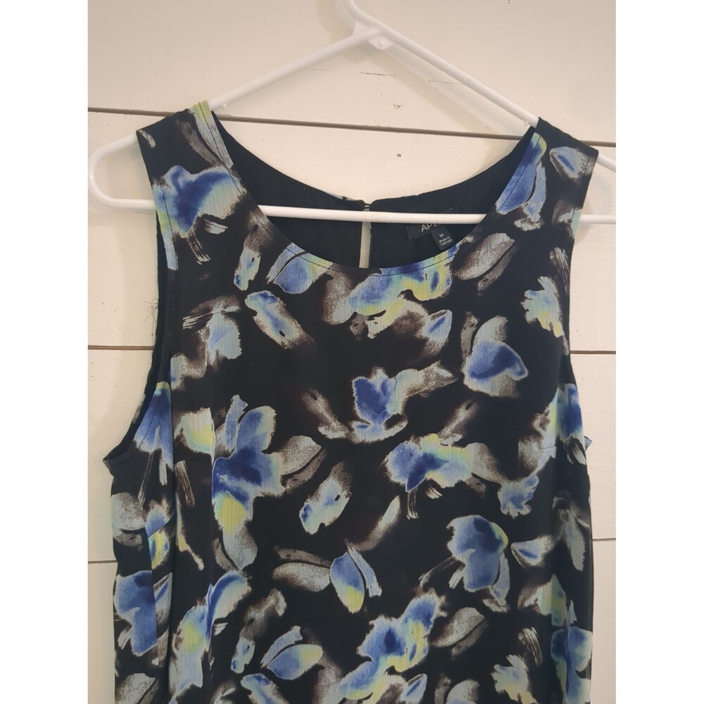 Apt 9 M black blue floral tank top dressy office summer
